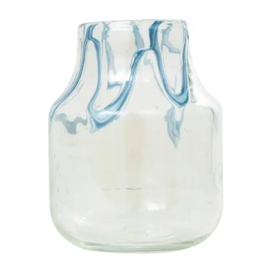 10" Cream with Wavy Blue Design Abstract Glass Vase {6}