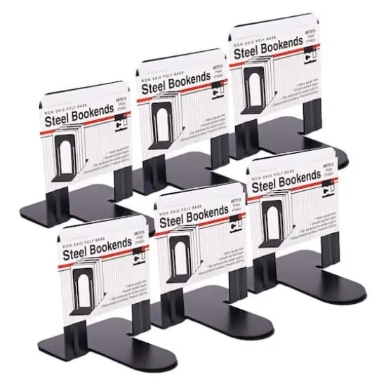 Charles Leonard 5" Black Steel Bookends, 6 Packs of 2 {1}