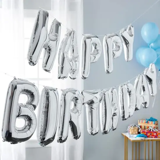 Happy Birthday Silver Foil Balloon Banner Kit By Celebrate It&trade; {3}