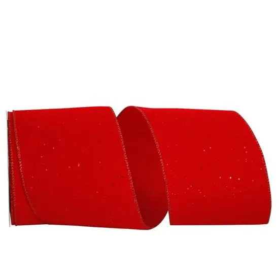 JAM Paper 4" x 10yd. Red Wired Glitter Dots Velvet Ribbon {1}