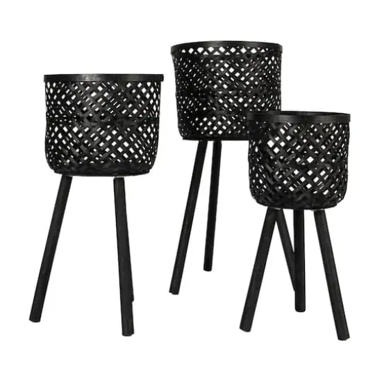 Hello Honey&reg; Black Woven Bamboo Basket Set {3}