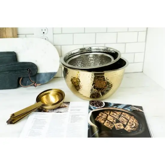 Hello Honey&reg; Hammered Metallic Stainless Steel Bowls Set Gold {3}