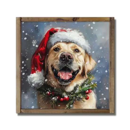 Happy Christmas Lab 9.5" x 9.5" Framed Wood Plaque {1}