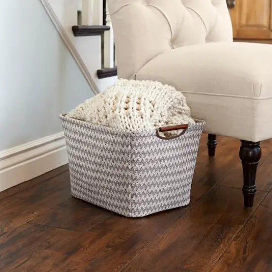 Household Essentials Storage Bin with Wood Handles (Medium, Chevron) {3}