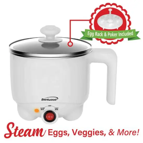 Brentwood White 1.1qt. 400 Watt Stainless Steel Electric Hot Pot Cooker & Food Steamer {6}