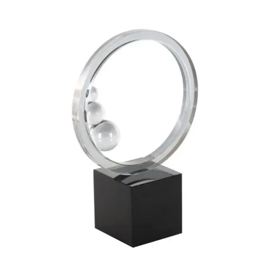 10.25" Clear Glass Ring Decorative Sculpture with Clear Orbs & Black Square Base {9}