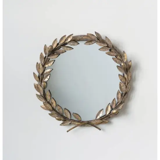 Hello Honey&reg; 18.5" Framed Round Antique Gold Metal Laurel Wreath Wall Mirror {4}