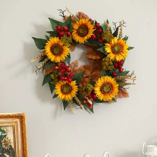 27" Sunflower & Berry Wreath {4}