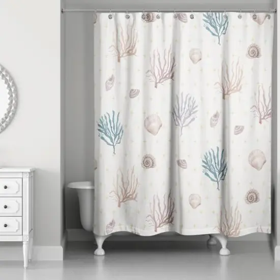 Multi Shell Coral Shower Curtain Coral/Yellow/White {1}