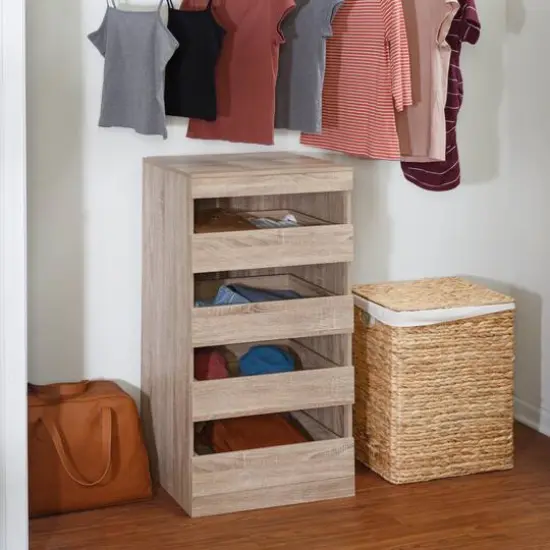 Honey Can Do Brown Tall & Narrow Stackable Storage Drawers with Wood Finish {4}
