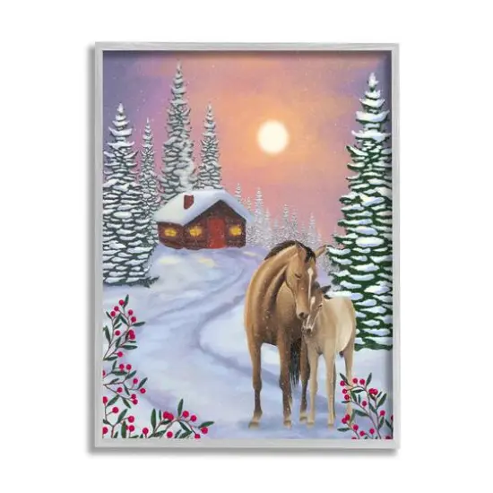 Stupell Industries Holiday Horses Winter Scene Framed Giclee Art Gray {1}
