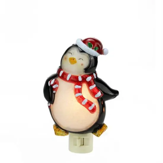 6" Black & Red Penguin with Santa Hat Christmas Night Light {1}