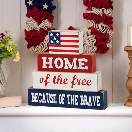 Glitzhome&reg; 8.5" Wooden Patriotic Sign Table D&eacute;cor {3}