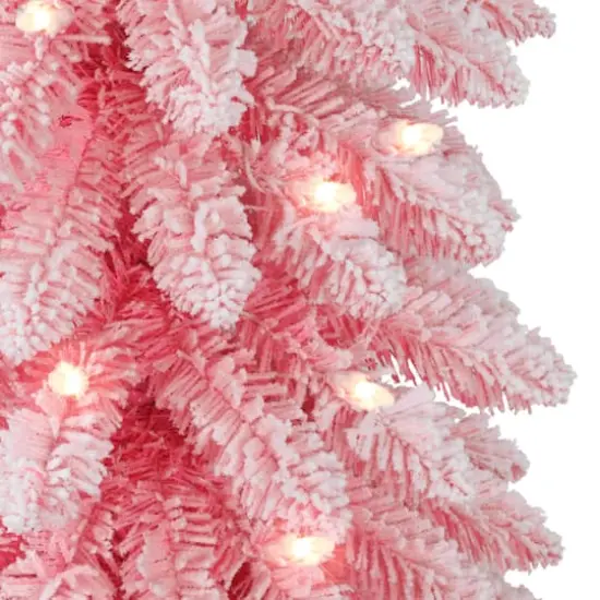 6ft. Pre-Lit Flocked Pink Artificial Alpine Pencil Christmas Tree, Clear Lights {5}