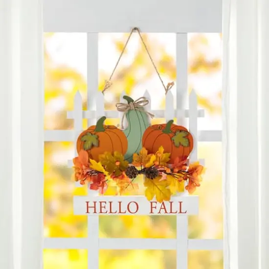 Glitzhome&reg; 14" Fall Wooden Patch with Floral Door Hanger {3}