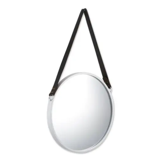 Hanging White Mirror with Faux Leather Strap {5}