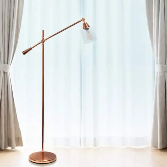 Lalia Home 4.6ft. Swing Arm Floor Lamp with Glass Cylindrical Shade Rose Gold {5}