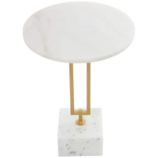 White Marble Geometric Accent Table with Gold Metal Rectangular Stand {5}