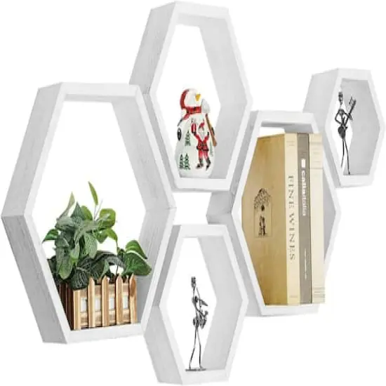 NEX&trade; Hexagon Floating Honeycomb Shelves Set White {1}