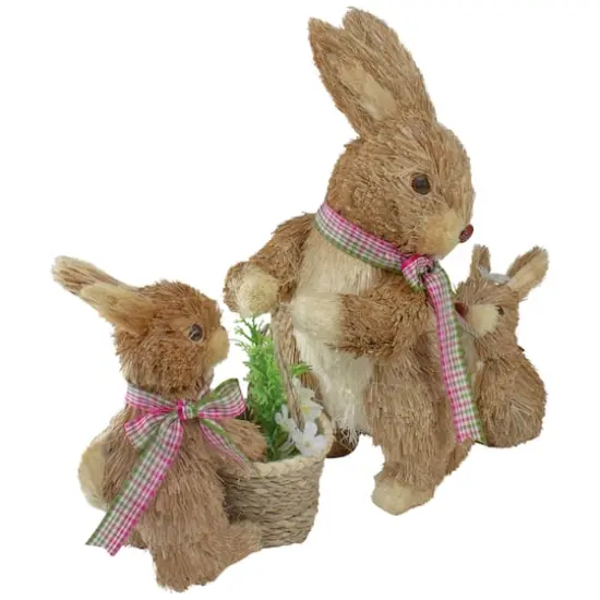 12.5" Sisal Mommy & Baby Bunnies Easter Figure {4}