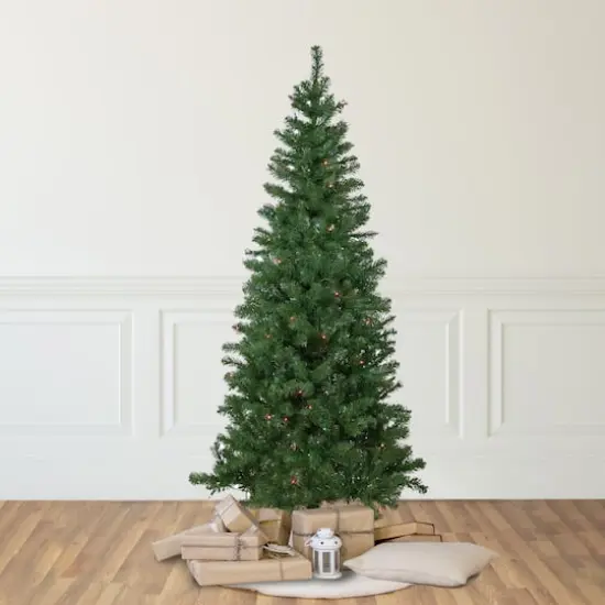 6ft. Pre-Lit Wilson Pine Slim Artificial Christmas Tree, Multicolor Lights {3}