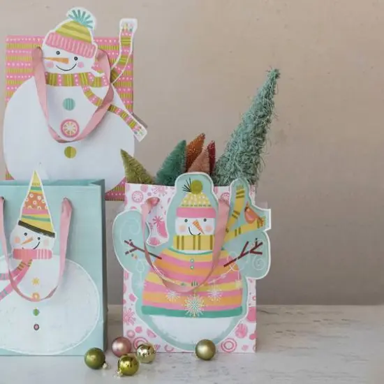 Hello Honey&reg; Printed Paper Snowman-Shaped Gift Bag Set {4}