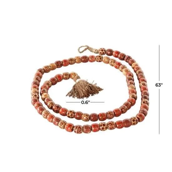 5ft. Red Wood Handmade Long Beaded Garland with Tassel with Bohemian Patterns {6}