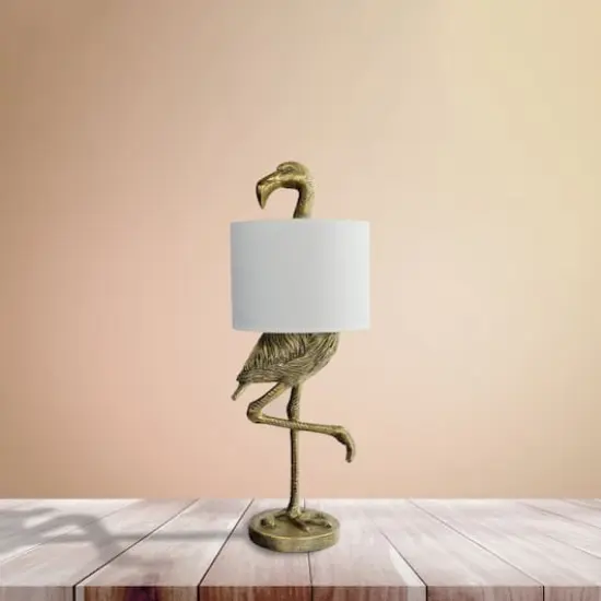 Hello Honey&reg; 32" Gold Finish Resin Flamingo Table Lamp with Linen Shade {5}