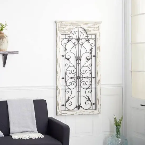 51" White Metal Rustic Ornamental Wall Decor {8}