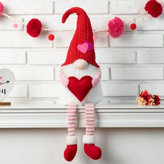 Glitzhome® 28.25" Fabric Valentine's Gnome Shelf Sitter with Dangling Legs {3}