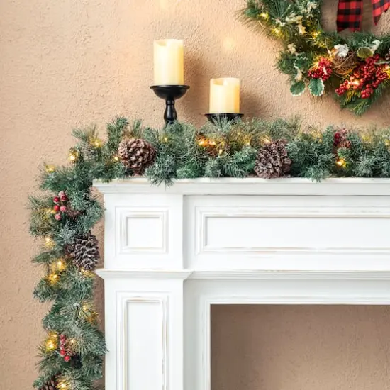 Glitzhome&reg; 6ft. Pre-Lit Glittered Pinecones & Berries Christmas Garland, 2ct. {6}