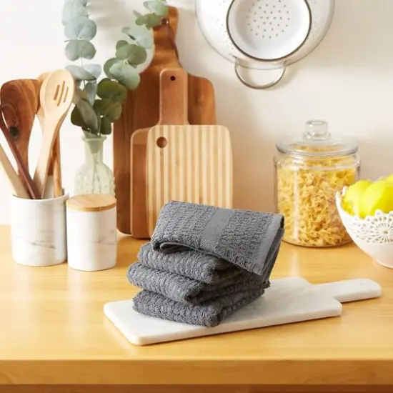 DII&reg; Solid Mineral Gray Waffle Terry Dishtowels, 4ct. {4}