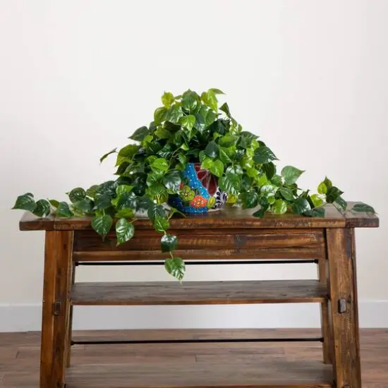 3.5ft. UV-Resistant Artificial Philodendron in Handmade Mexican Talavera Ceramic Planter {8}
