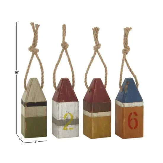 10" Multicolored Wood Coastal Buoy Sculpture Set {6}