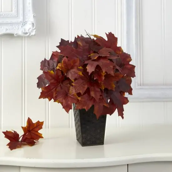 18" Burgundy Autumn Maple Leaf Plant in Embossed Black Planter {4}