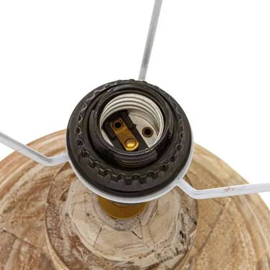 Hello Honey® 18" Whitewashed Reclaimed Wood Pot Table Lamp with Cotton Shade {9}