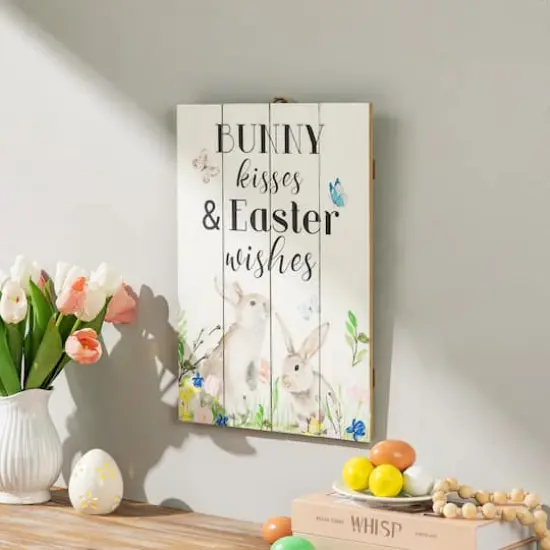 Glitzhome&reg; 18" Easter Wooden Bunny Wall D&eacute;cor {5}