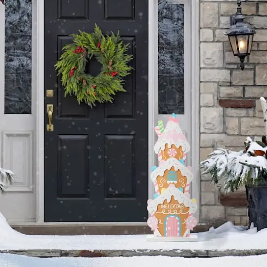 Glitzhome&reg; 35.25" Wooden Christmas Gingerbread House Porch Decor {6}