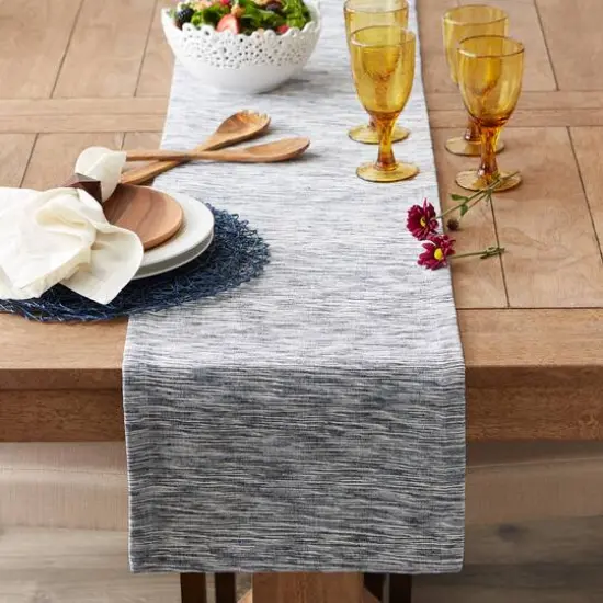DII&reg; 72" Tonal Recycled Cotton Slubby Rib Table Runner Navy {6}