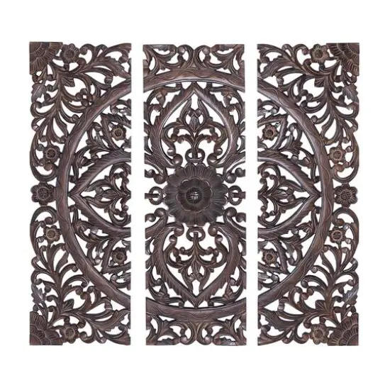 36" Brown Wood Traditional Floral Wall D&eacute;cor Set {3}