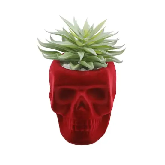 Flora Bunda&reg; Succulent in Burgundy Flocked Ceramic Skull {1}