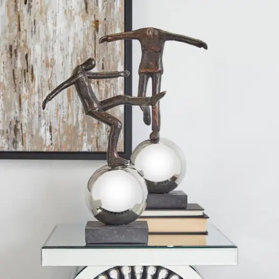 Bronze Polystone People Sculpture with Silver Ball Stands Set {3}