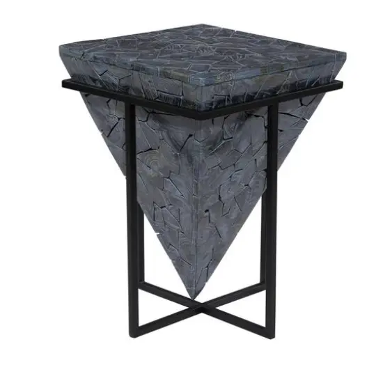 22" Gray Teak Wood Contemporary Accent Table {5}
