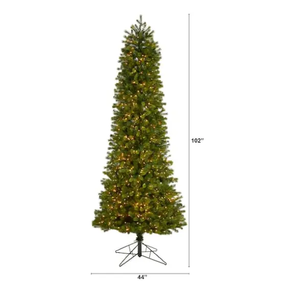 8.5ft. Pre-Lit Slim Colorado Mountain Spruce Artificial Christmas Tree, Multifunction White Micro LED Lights {3}