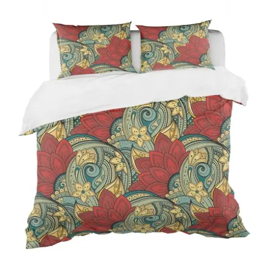 Designart Colorful Floral Pattern Bohemian & Eclectic Duvet Cover Set {1}