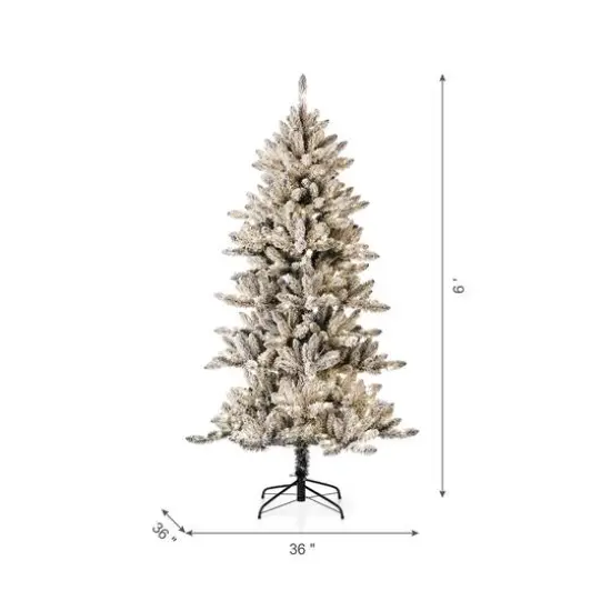 6ft. Pre-Lit Flocked Fir Artificial Christmas Tree, Warm White LED Lights {7}