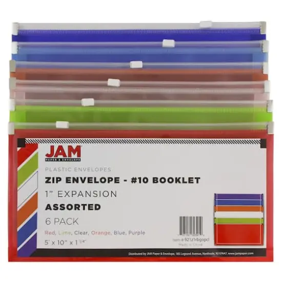 JAM Paper 4.13" x 9.5" Mixed Plastic Zip Closure Booklet Envelopes, 12ct. {7}