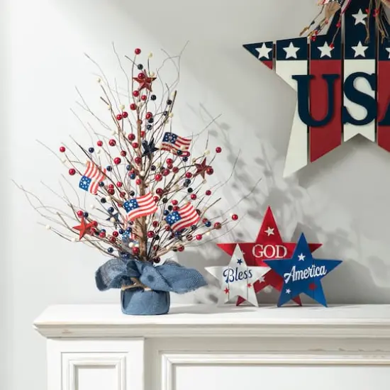 Glitzhome&reg; 20" Patriotic America Berry Table Tree {3}