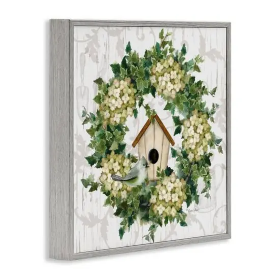 Stupell Industries Spring Birdhouse Wreath Framed Giclee Art Gray {4}