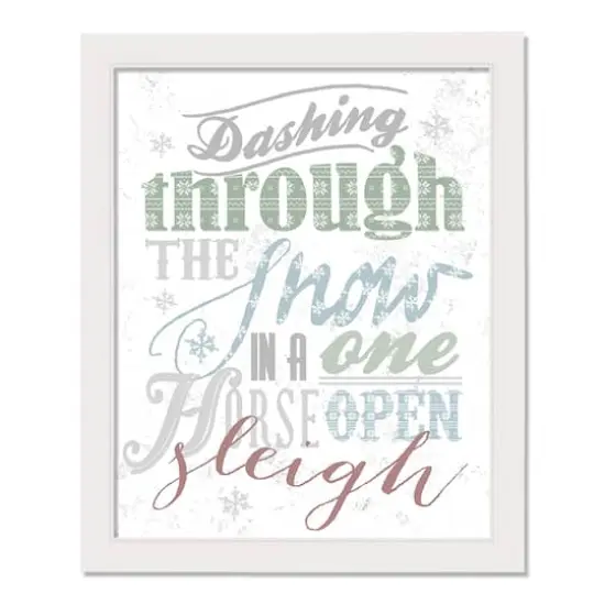 Dashing Through the Snow Typography White Framed Canvas Wall Art {1}